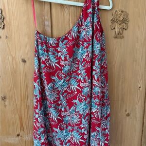 LOFT Red and Blue One Shoulder Dress